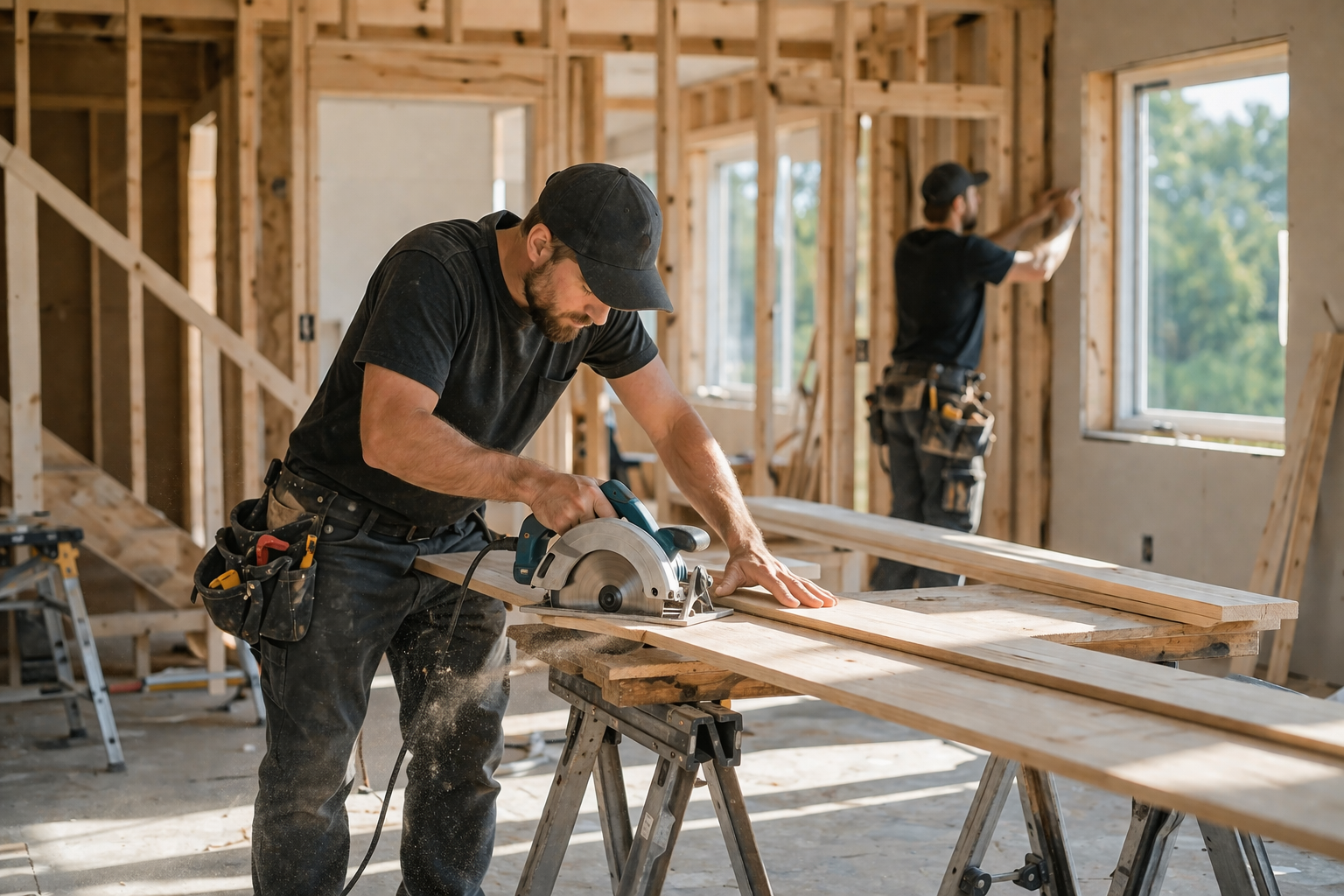 Renovation contractors working on site