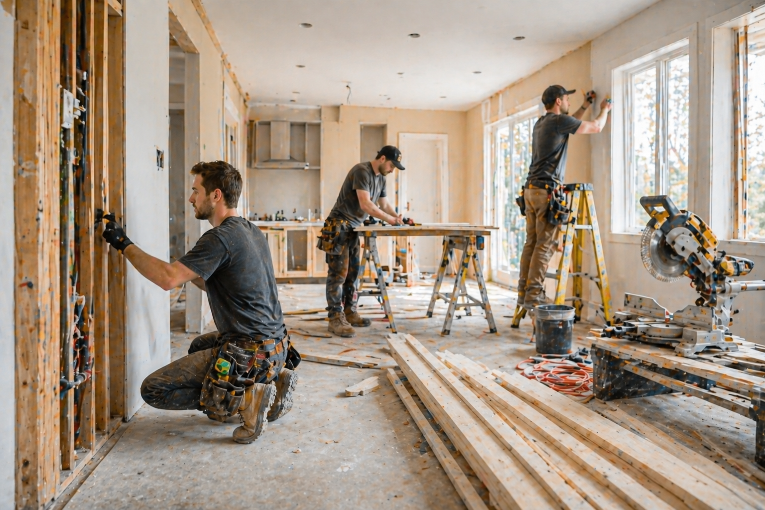 Small renovation team working together