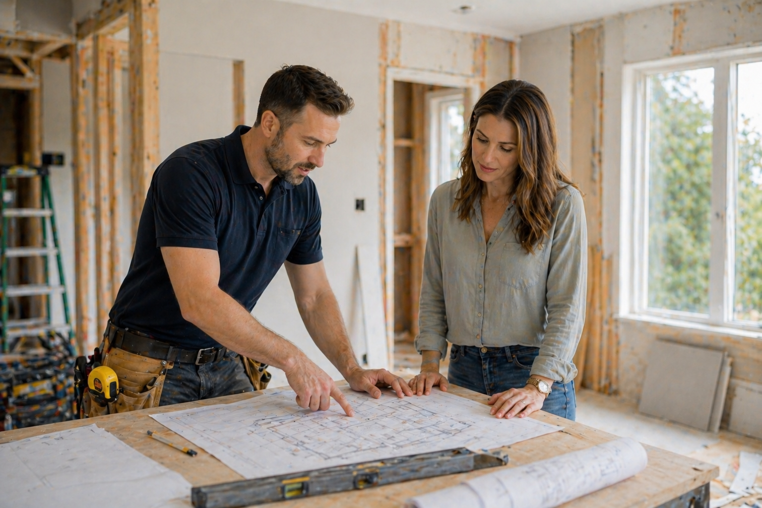 Contractor discussing renovation details with homeowner