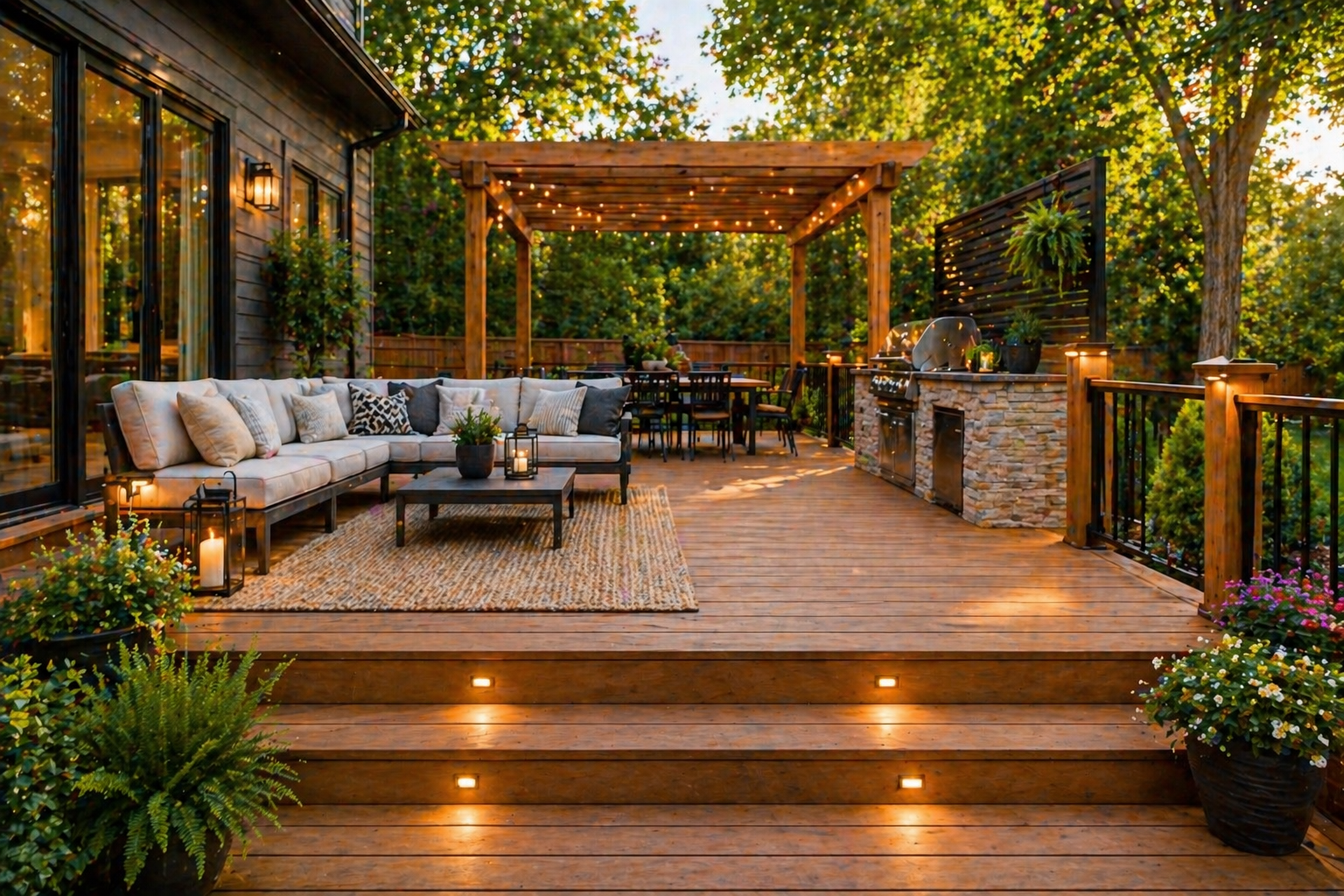 Backyard deck renovation designed for summer with outdoor seating and modern layout