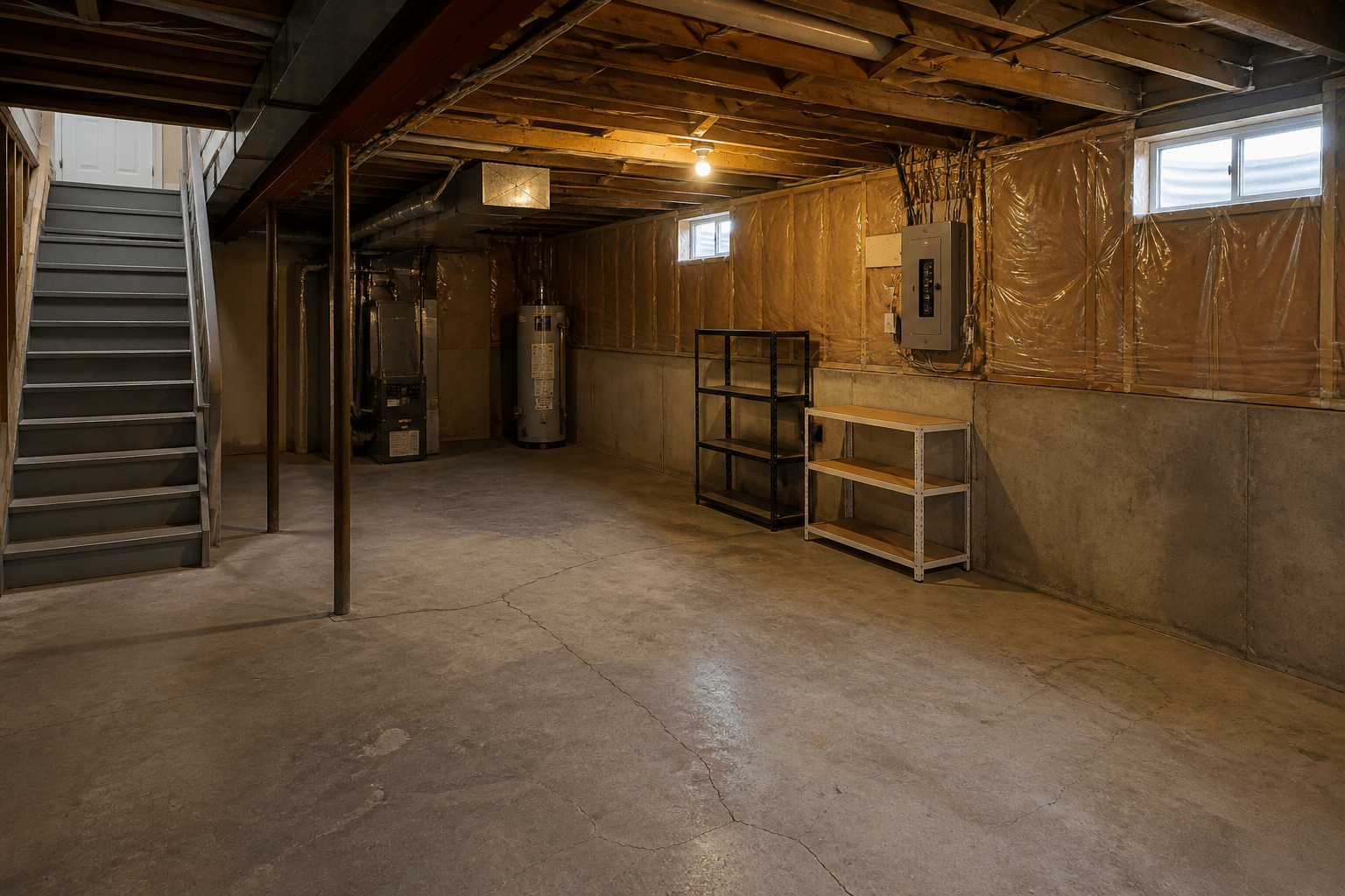 Unfinished basement before renovation
