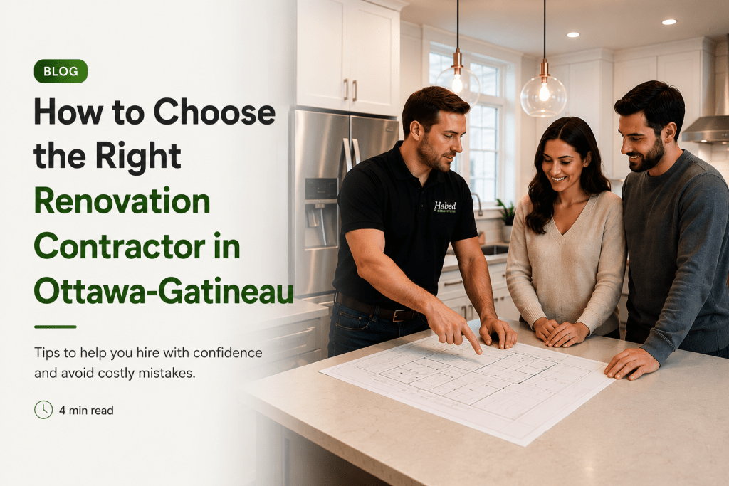 Homeowners meeting with a Habed Renovations contractor to review renovation plans for a kitchen remodeling project in Ottawa and Gatineau.