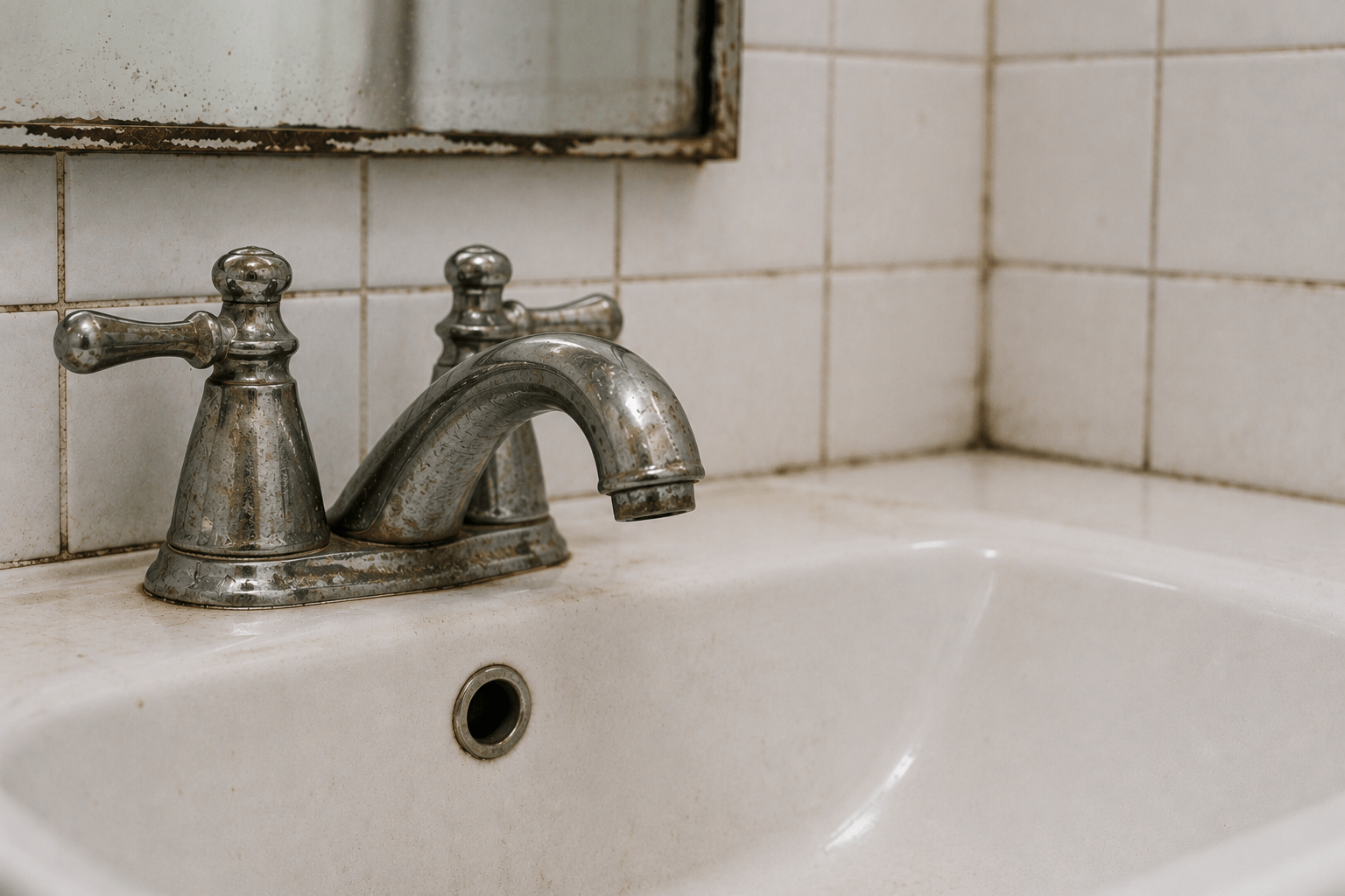 Outdated bathroom fixtures and finishes