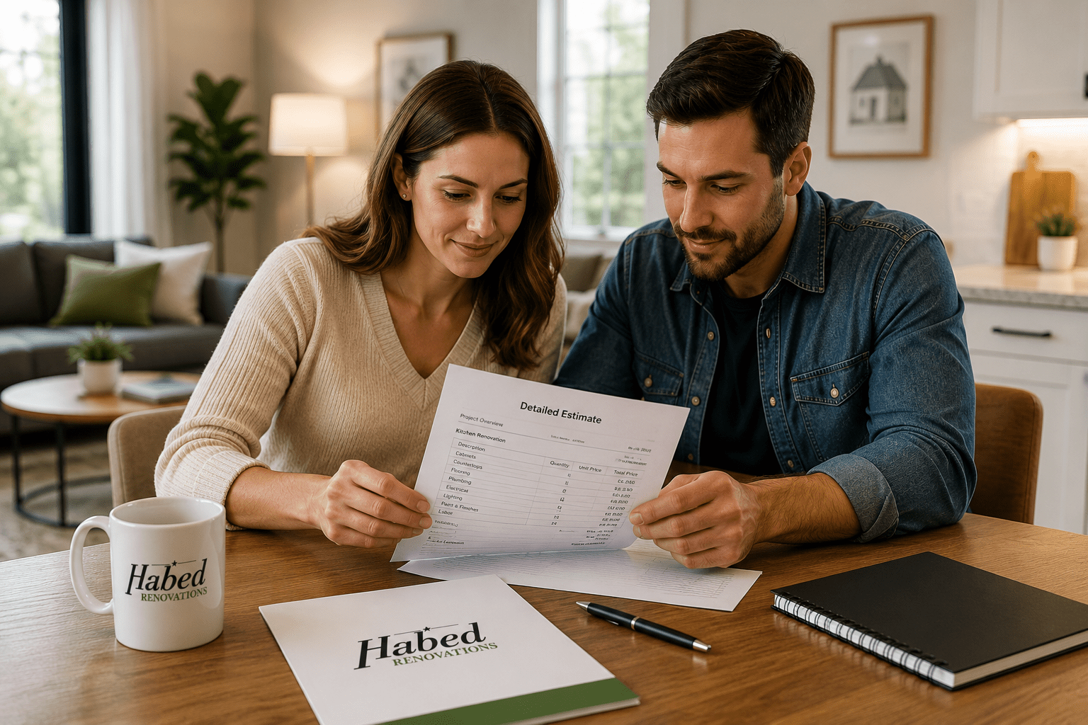 Homeowners reviewing a detailed renovation estimate