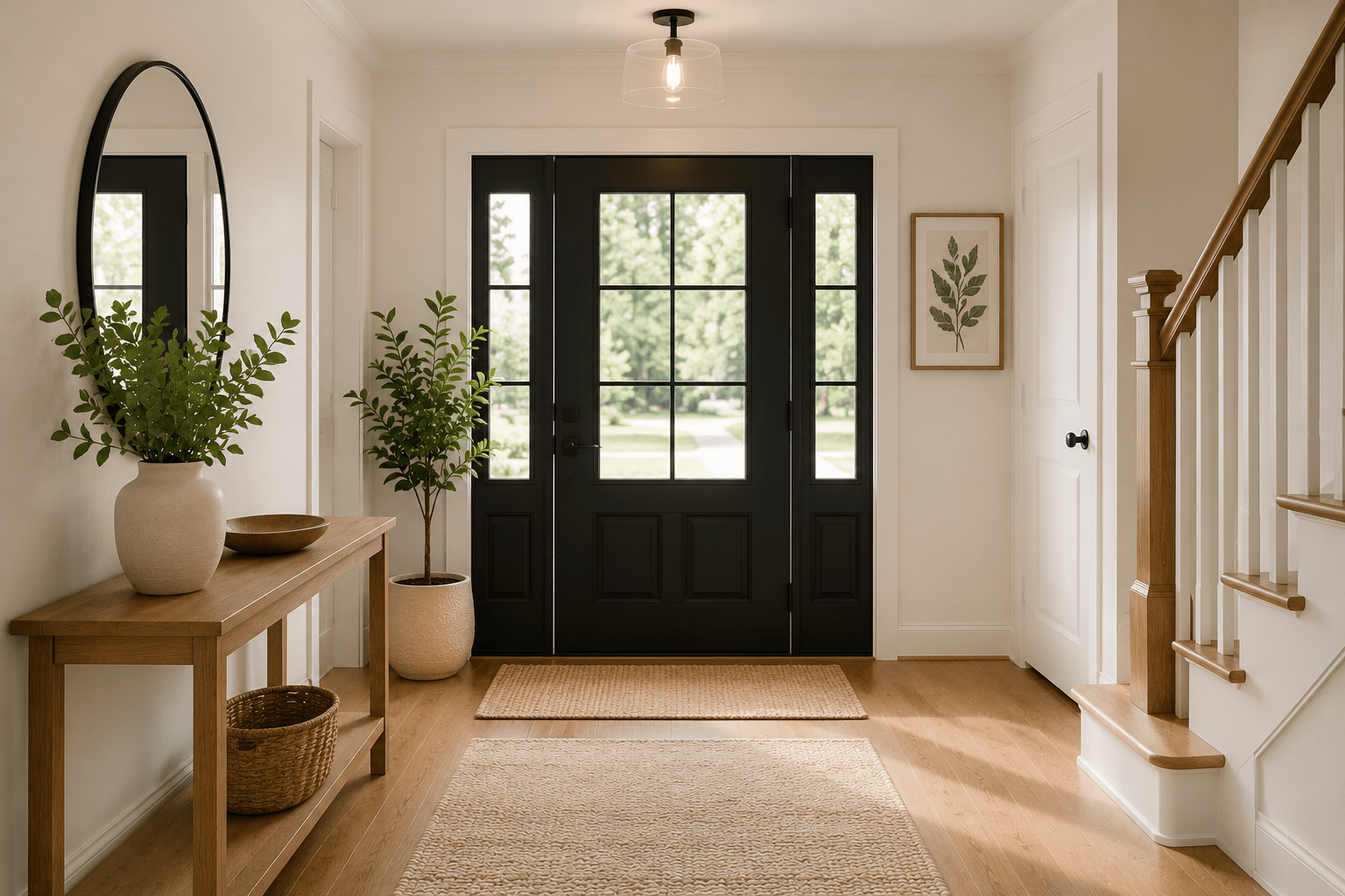 Clean front entrance with fresh door color and plants to boost curb appeal