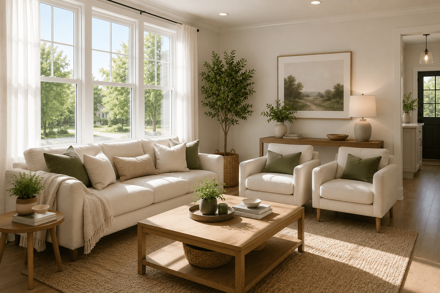 Bright room with clean windows and natural light to make a home feel larger