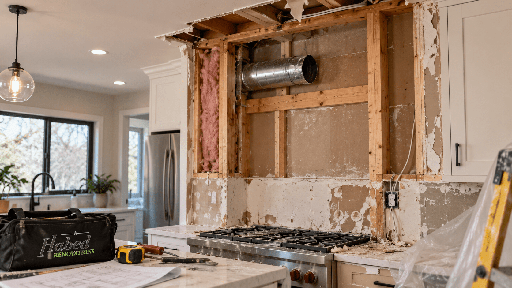 Range hood exhaust duct discovered ending inside the structure during a kitchen renovation